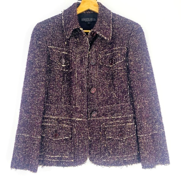 Lafayette 148 Alpaca Wool Bouche Purple Multi Blazer Jacket Petite Size 2 - Picture 4 of 9